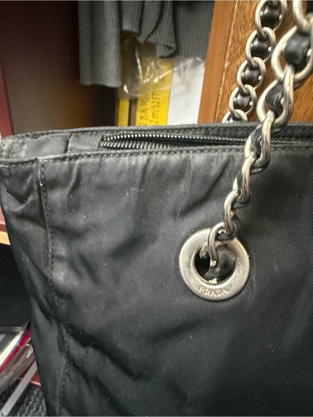 Prada Black Nylon Chain-Handle Tote with Silver Hardware - Picture 13 of 15